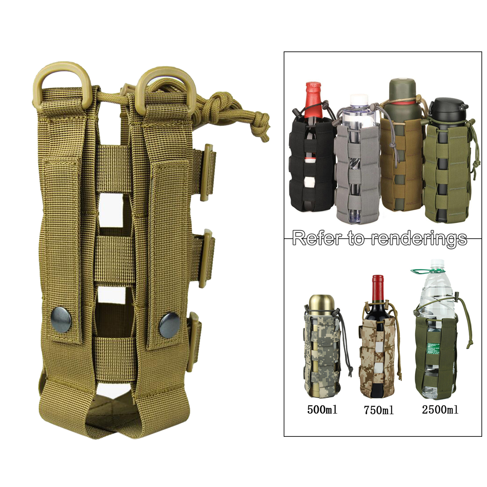 0.3L - 0.8L Tactical Molle Water Bottle Pouch Bag Military Outdoor Travel Hiking Drawstring Water Bottle Holder Kettle Carrier