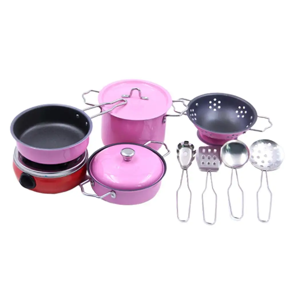 Shamjina Pink 11 Piece Pretend And Play Kids Kitchen Tableware Set