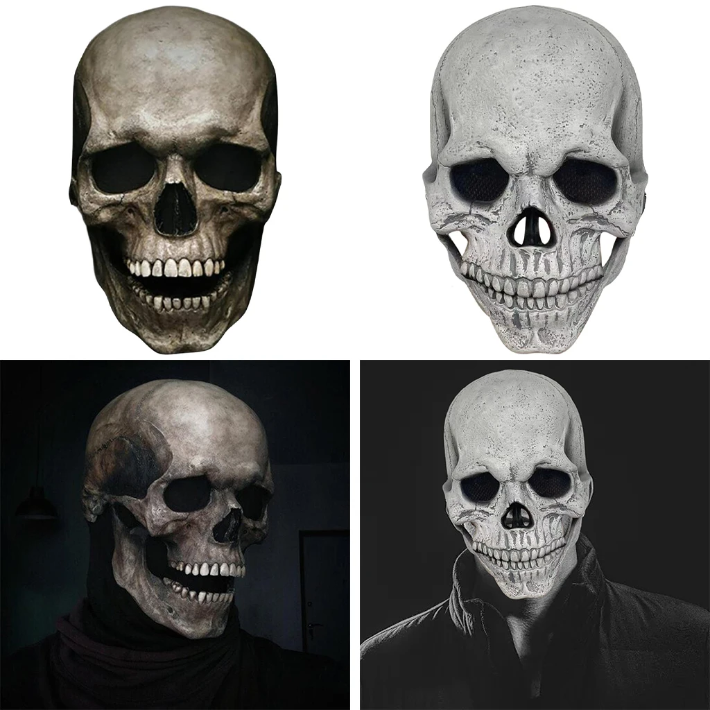 Human Skull Mask Halloween Mask Horror Decoration Full Head Skull Mask/helmet Movable Jaw Latex Masque Gifts For Party Costume