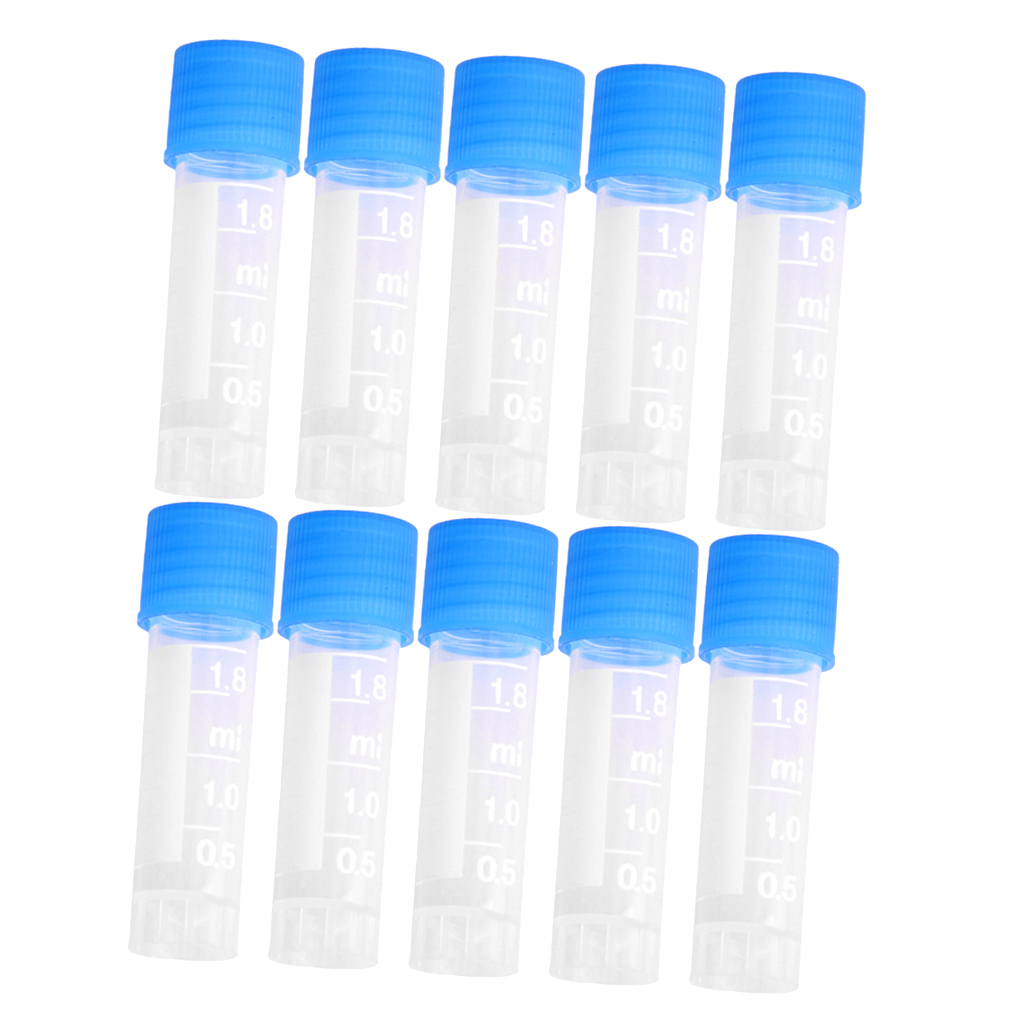 10pcs Clear 1.8ml Plastic Graduated Cryovial Tubes Sample Container with Screw Caps For Oils Dyes Lab Test