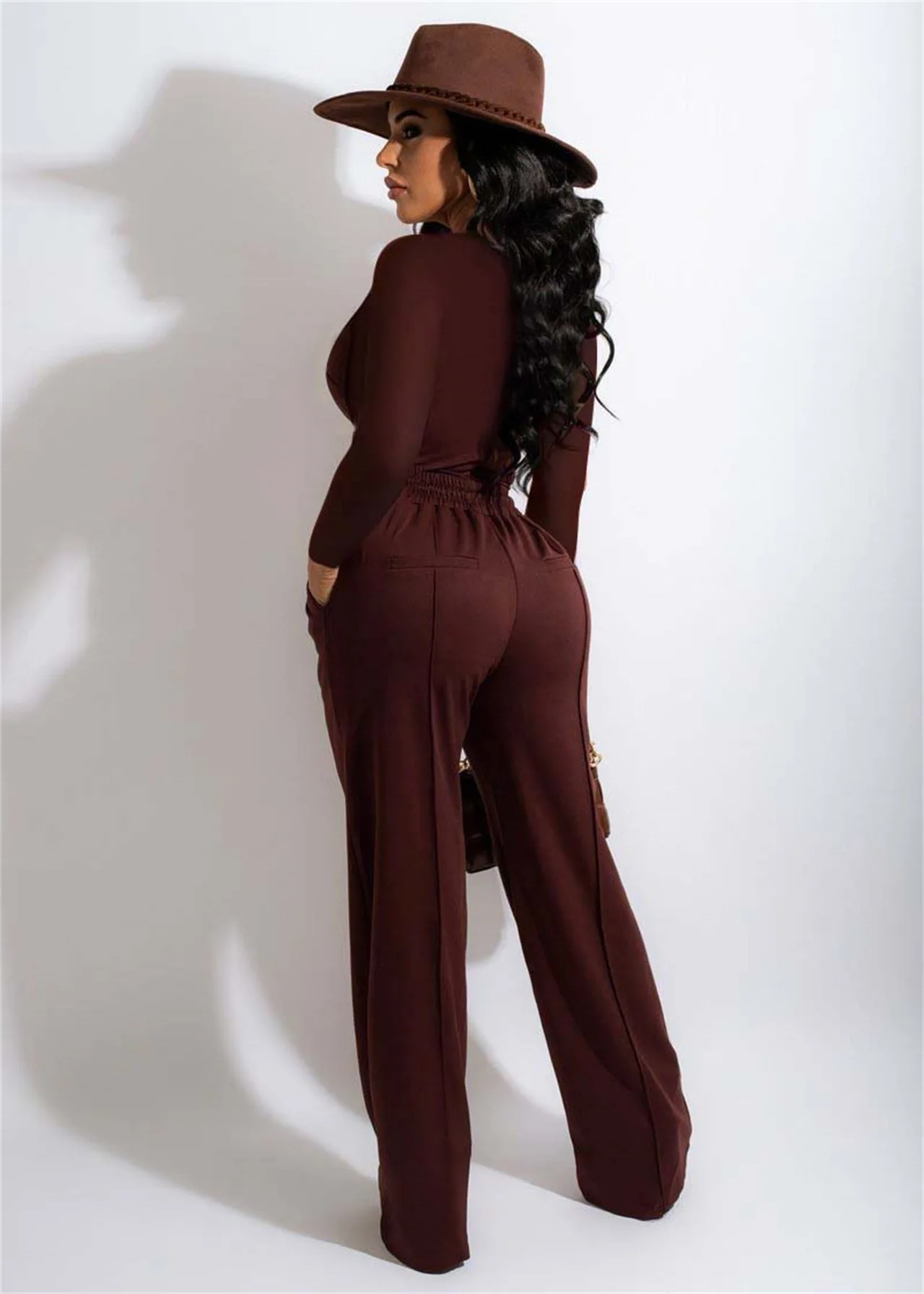 Sexy Strapless 2 Pieces Wide Leg Pants Sets Autumn Long Sleeve Top and Drawstring Logn Pants Casual Solid Tracksuit 2021 Outfits women's bra