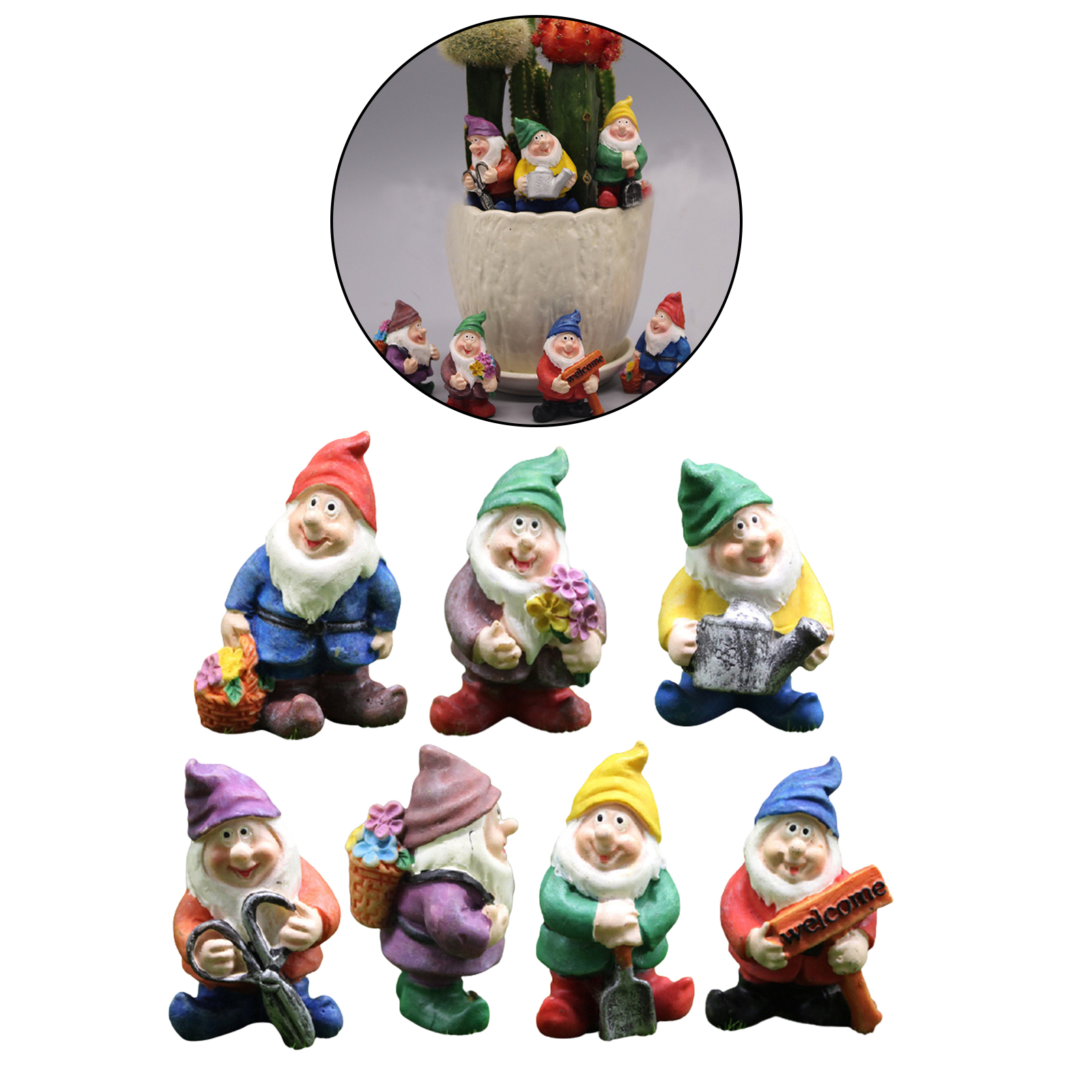 7Pack of Gnomes Garden Statue Decorations Micro Landscape Miniature Ornament