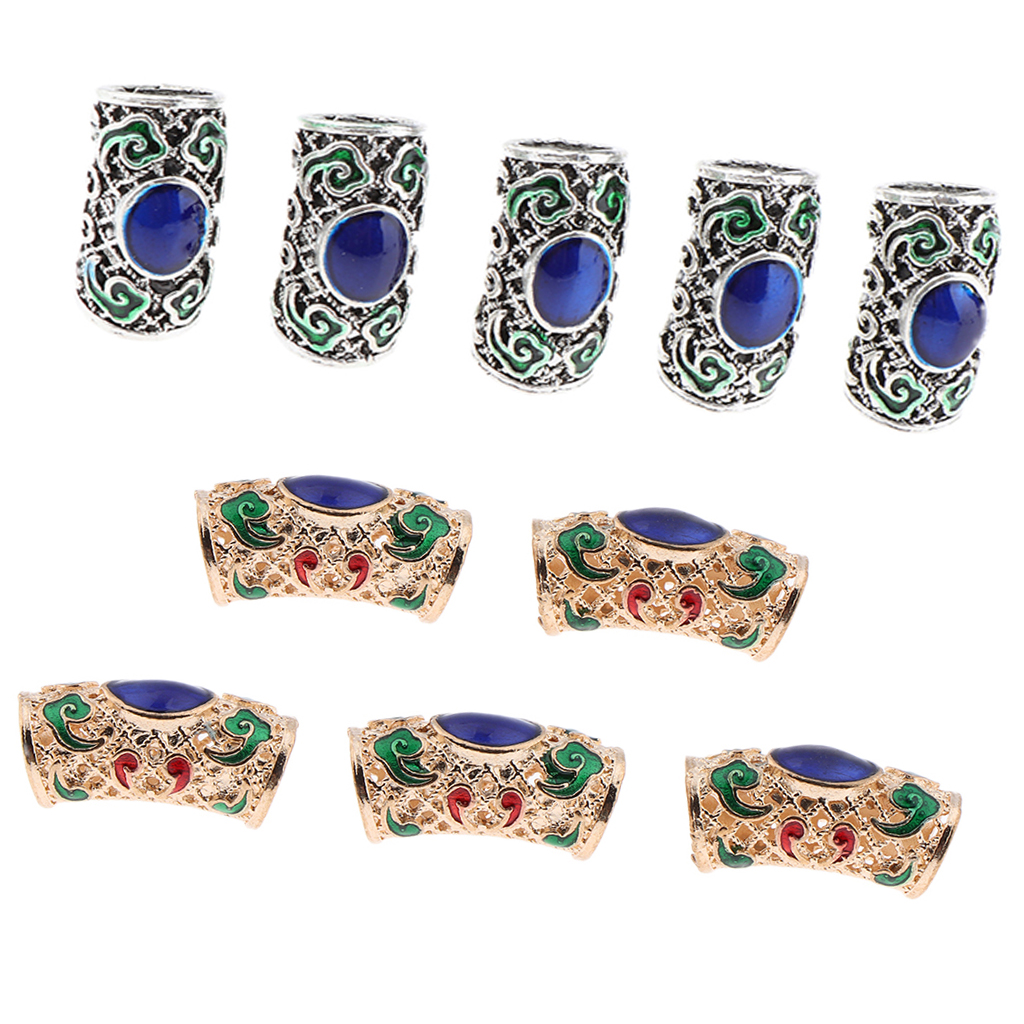 10pcs Dreadlocks Braid Antique Hair Cuffs Silver Color Beads Rings Clips Tubes Hair Extensions Rings Hair Tube Decoration