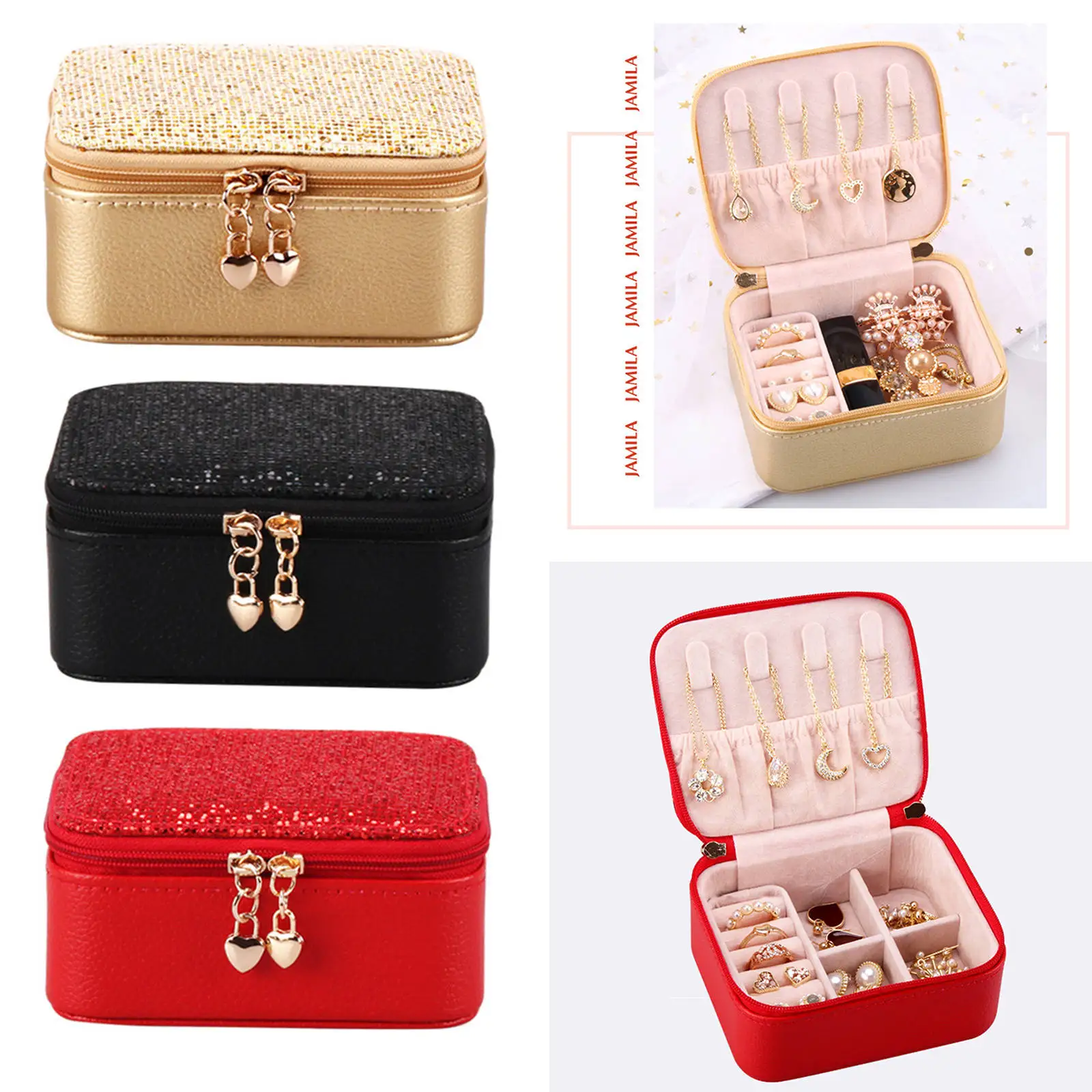 Girl PU Jewellery Box Organizer Velvet Liner Travel Necklace Earrings Storage Container