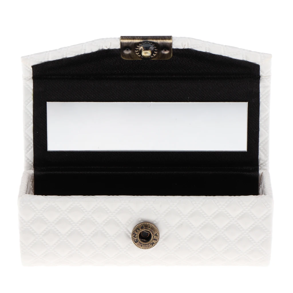 Fine Leather Single Lipstick Holder Case Storage Box W/ Mirror, Gift