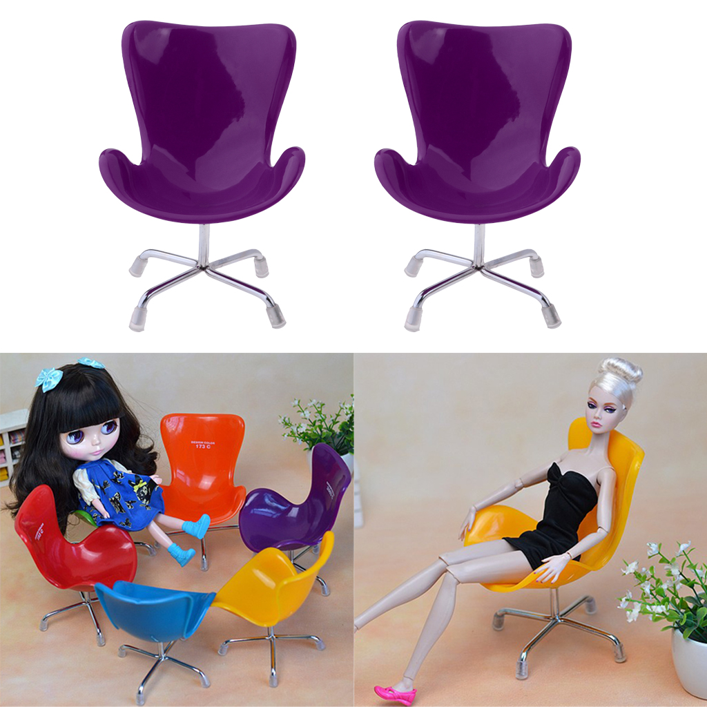 2 pcs 1/6 Dolls House Miniature Furniture Swan Chair Office Chair for   for Dollhouse Accessories Purple