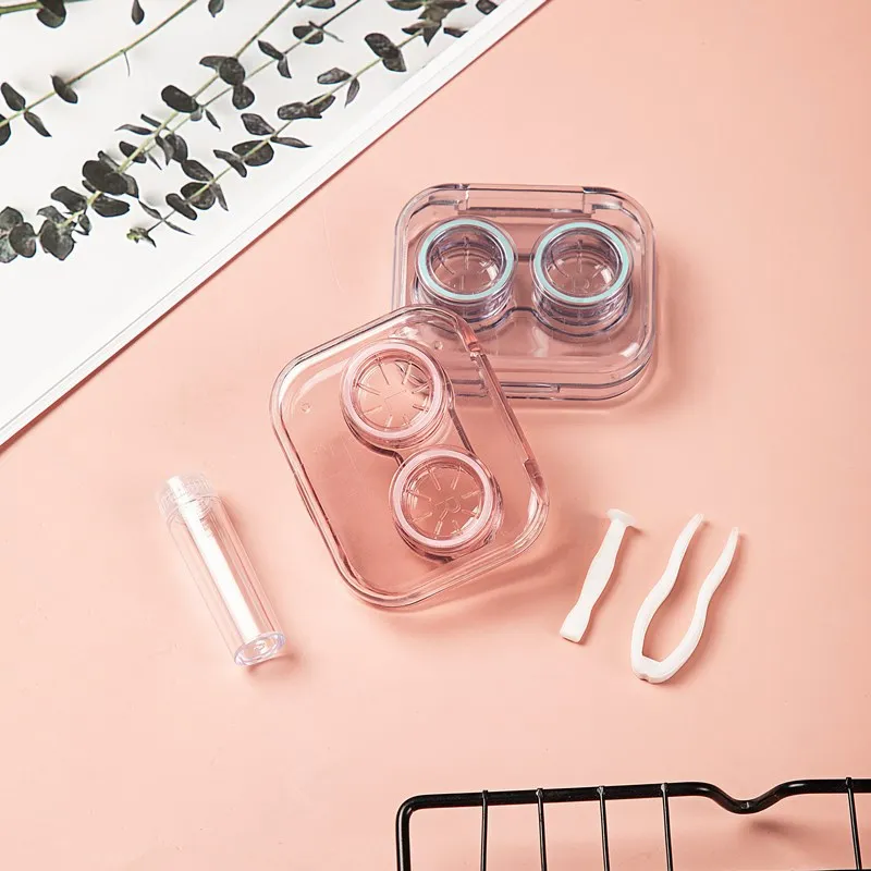 New Style Transparent Tweezers Suction Stick Container Set Portable Contact Lens Box for Women Travel Contact Lenses Case