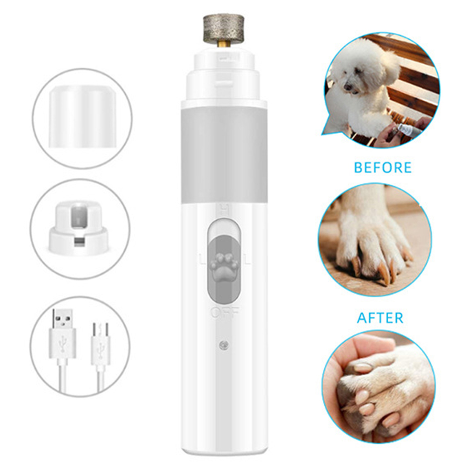 Dog Nail Grinder with LED Light 3 Speed Electric Pet Nail Trimmer Professional Quiet Painless Paws Grooming & Smoothing