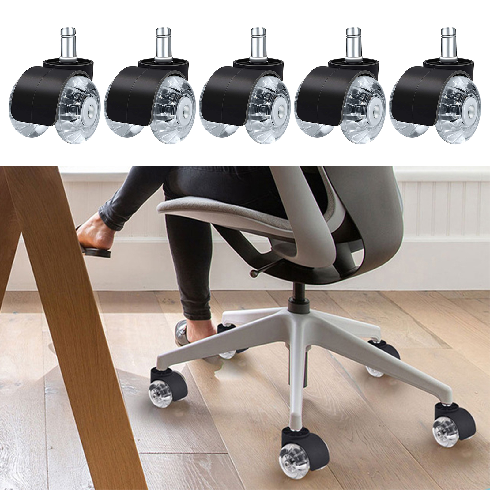 5 Pcs Replacement Heavy Duty Computer Swivel Office Chair Caster Wheels Set Floor Rollers Furniture Accessories