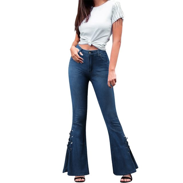 New Womens Flared Jeans High Waist Denim Pants Vintage