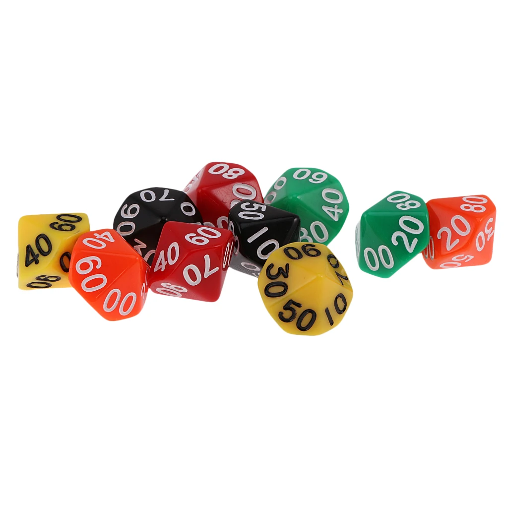 10pcs 10 Sided Color Playing Dice for D&D TRPG Role Playing Games Board Game