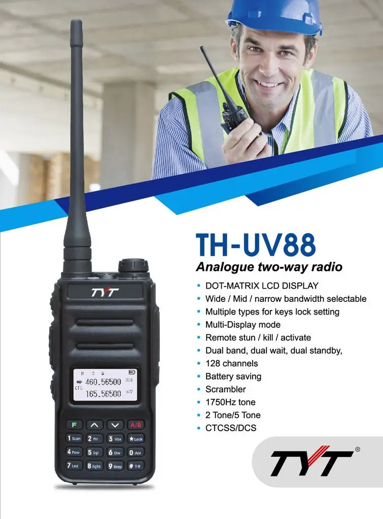 TYT TH-UV98 Two Way Radio 10W Power Dual Band UHF VHF DOT-MATRIX LCD Screen Scrambler DTMF Handheld Wireless Transceiver