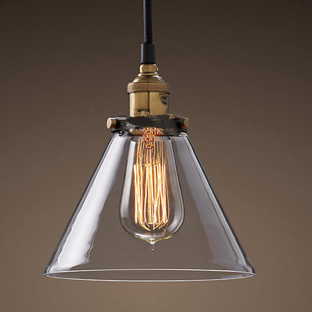 Baoblaze E27 Vintage Glass + Iron Chandelier Pendant Light Lampshade Bulb Cage