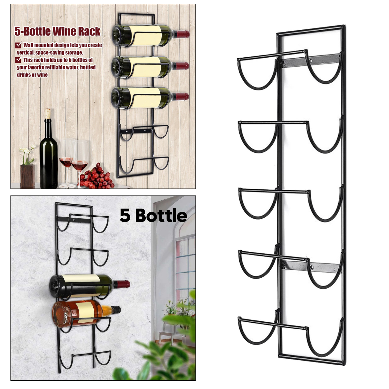 5 Bottle Metal Wall Mounted Wine Holder Wine Rack Towlel Storage Holder Shelf Bar Kitchen Rack Bottle Display Stand