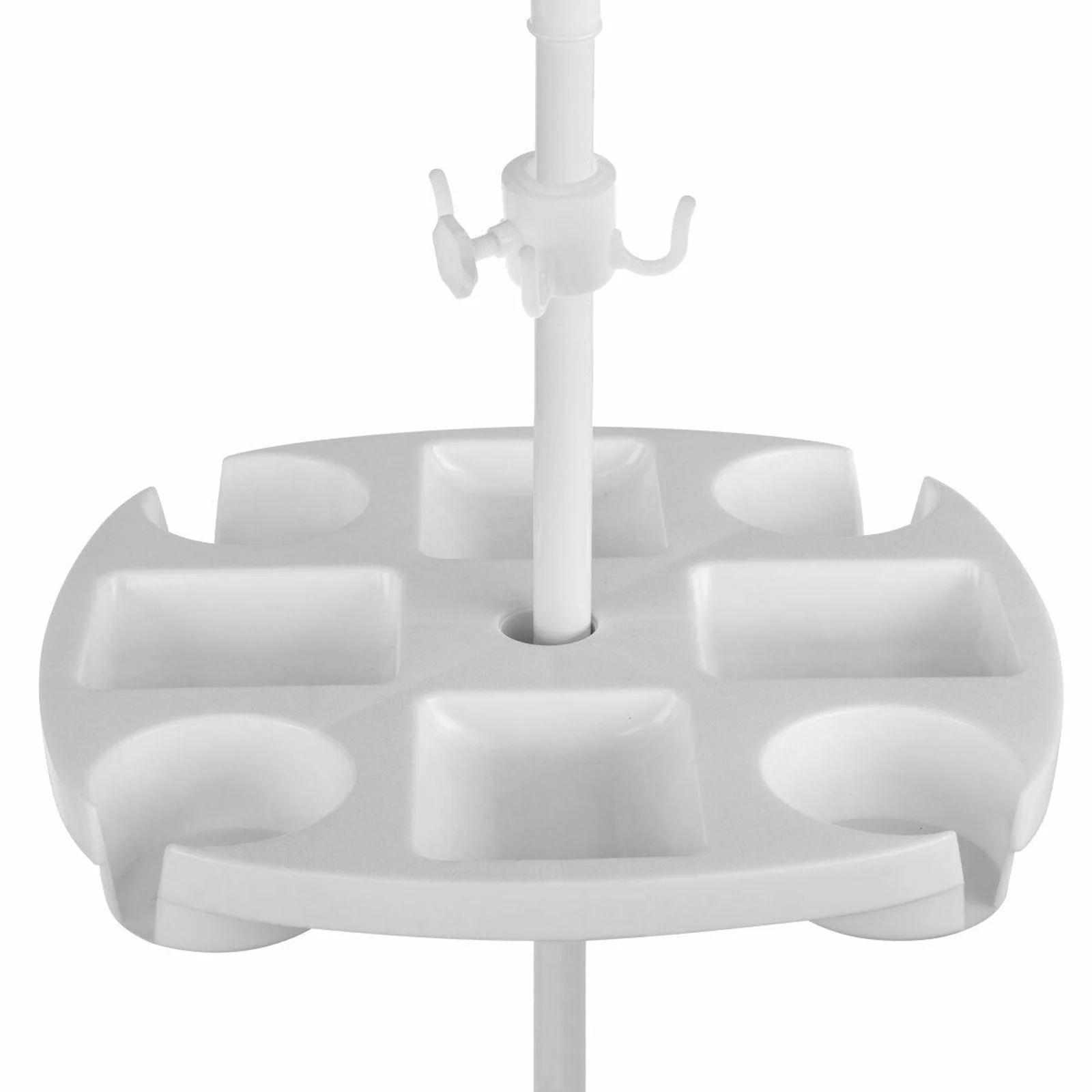 Outdoor Beach Umbrella Table Tray Snack Drink Holder with Towl Hats Hanging Hook for Beach Patio Garden White