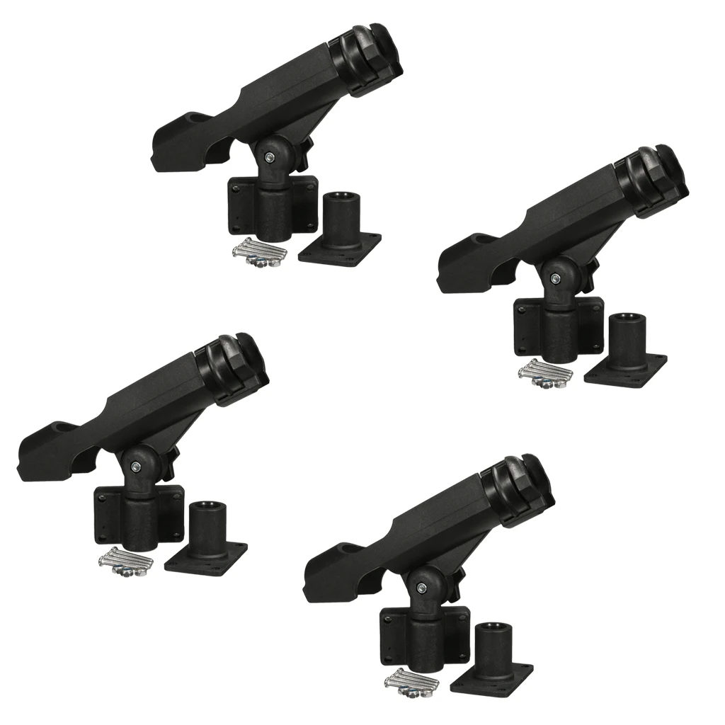 MagiDeal Top Quality 4Pcs Adjustable Side Rail Mount For Kayak Boat Fishing Pole Rod Holder Tackle Kit Fishing Accessory Black