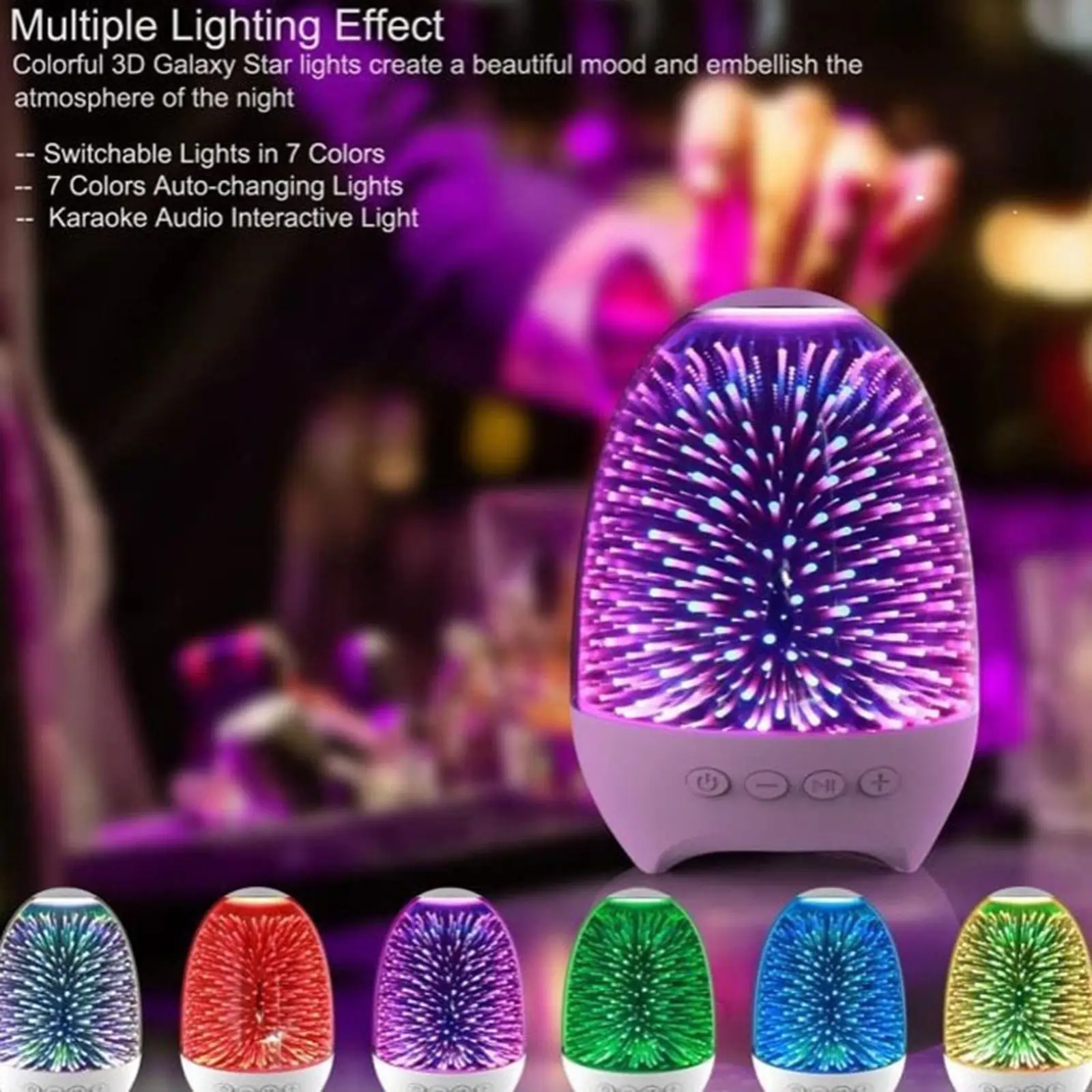 Multi Colored 3D Night Light Bluetooth Speaker Bedroom Lamp Touch Control Gift 