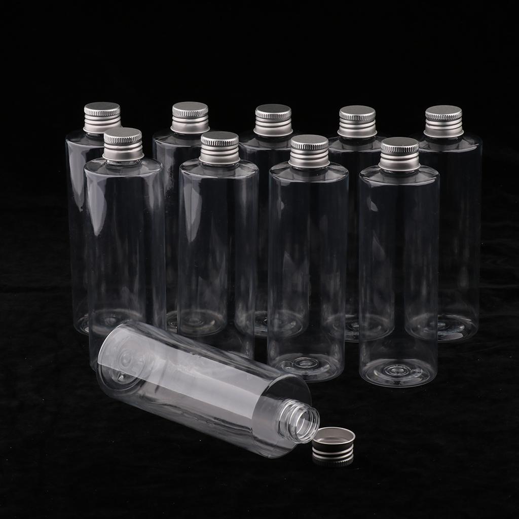 10Pcs Clear Plastic Bottle With Aluminum Screw Cap For Liquid Shampoo 250ml
