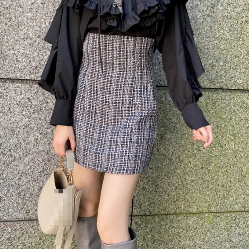 mini skirts for women Kuzuwata 21 Autumn Winter New Design Fashion Women Short Jupes Japan Style Faldas Solid Casual High Waist Slim Mini Skirts brown skirt