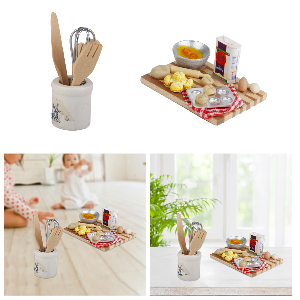 1/12 dollhouse miniature kitchen food eggs milk bread kitchen knife