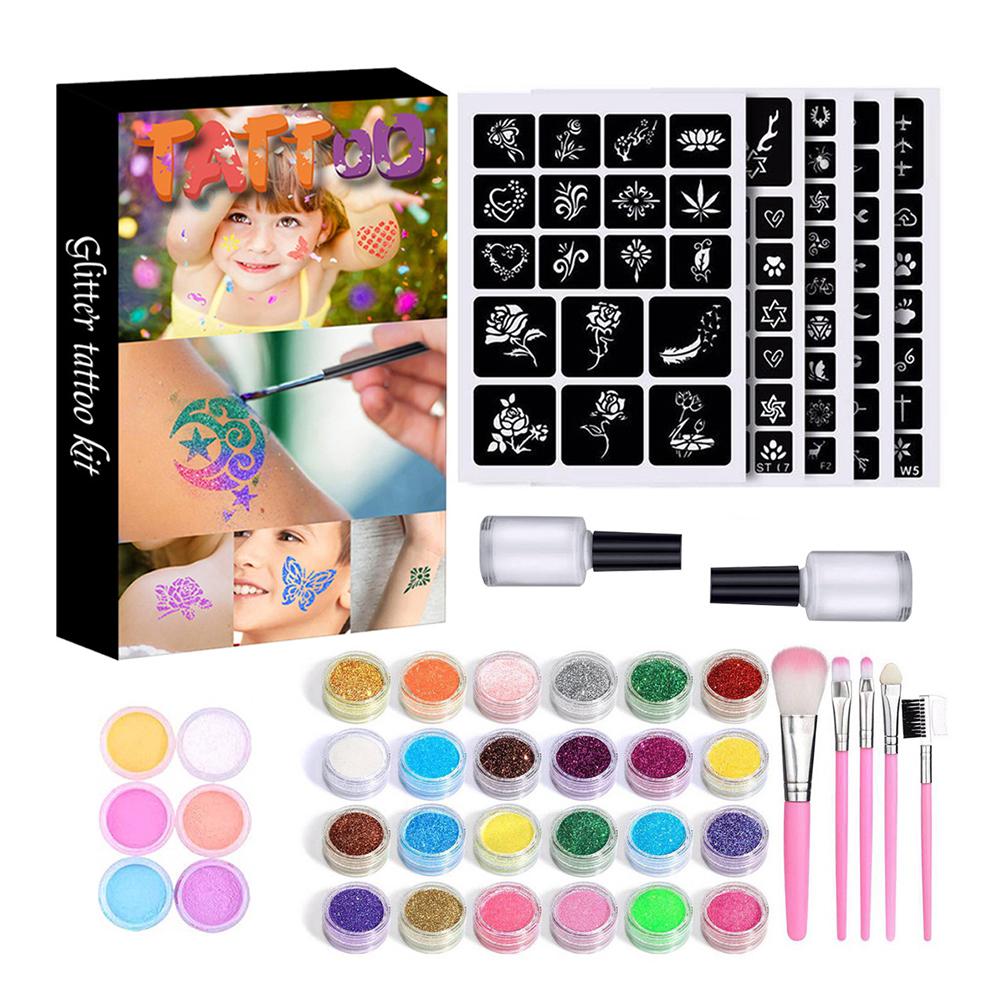 Best of 30 Colors Diamond Glitter Temporary Tattoo Set Glitter Powder Makeup Brush Tattoo Glue Tattoo Party Face Body Art Kits For Kids Reviews & Tips