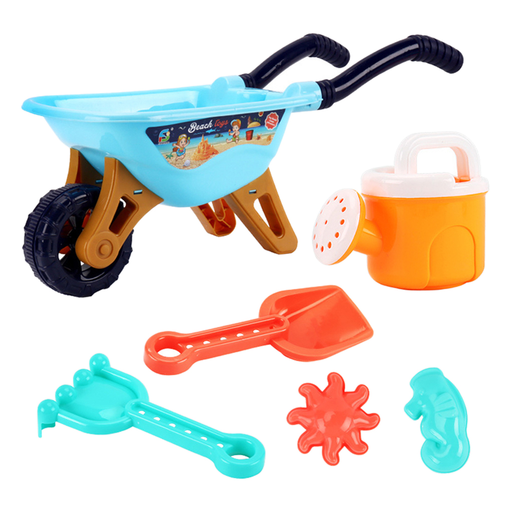 6 Pieces Beach Sand Toys Set Trolley Shovels 2pcs Sand Molds Outdoor Tools Kit for Kids Toddlers Reusable