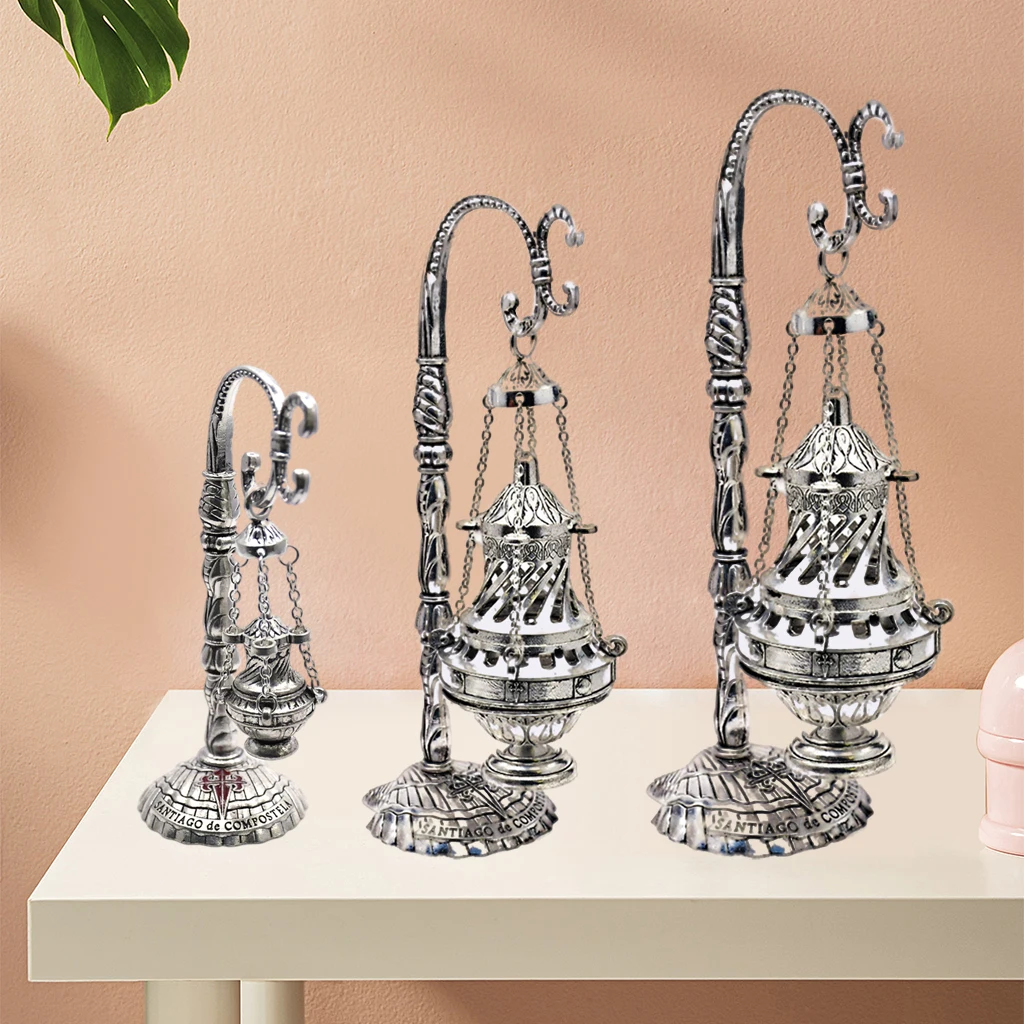 Ornate Catholic Church Hanging Censer, Charcoal Incense Burner, Censer Incense Holder with Chains - Great for Yoga Aromatherapy