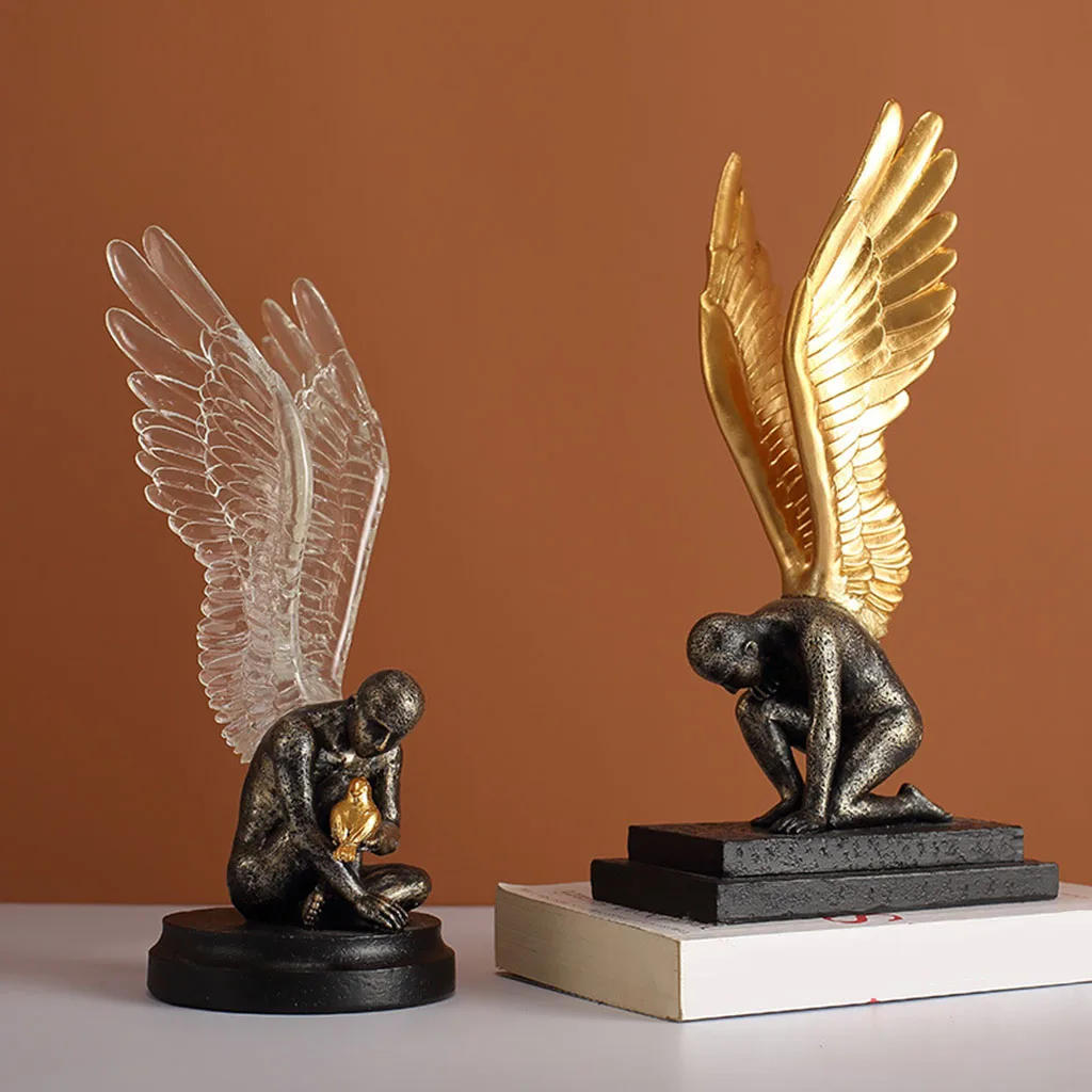 3D Angel Wing Figures Vivid Angel Statue Sculpture Art Resin Crafts Desktop Living Room Bedroom Decor Ornaments Artwork Gift