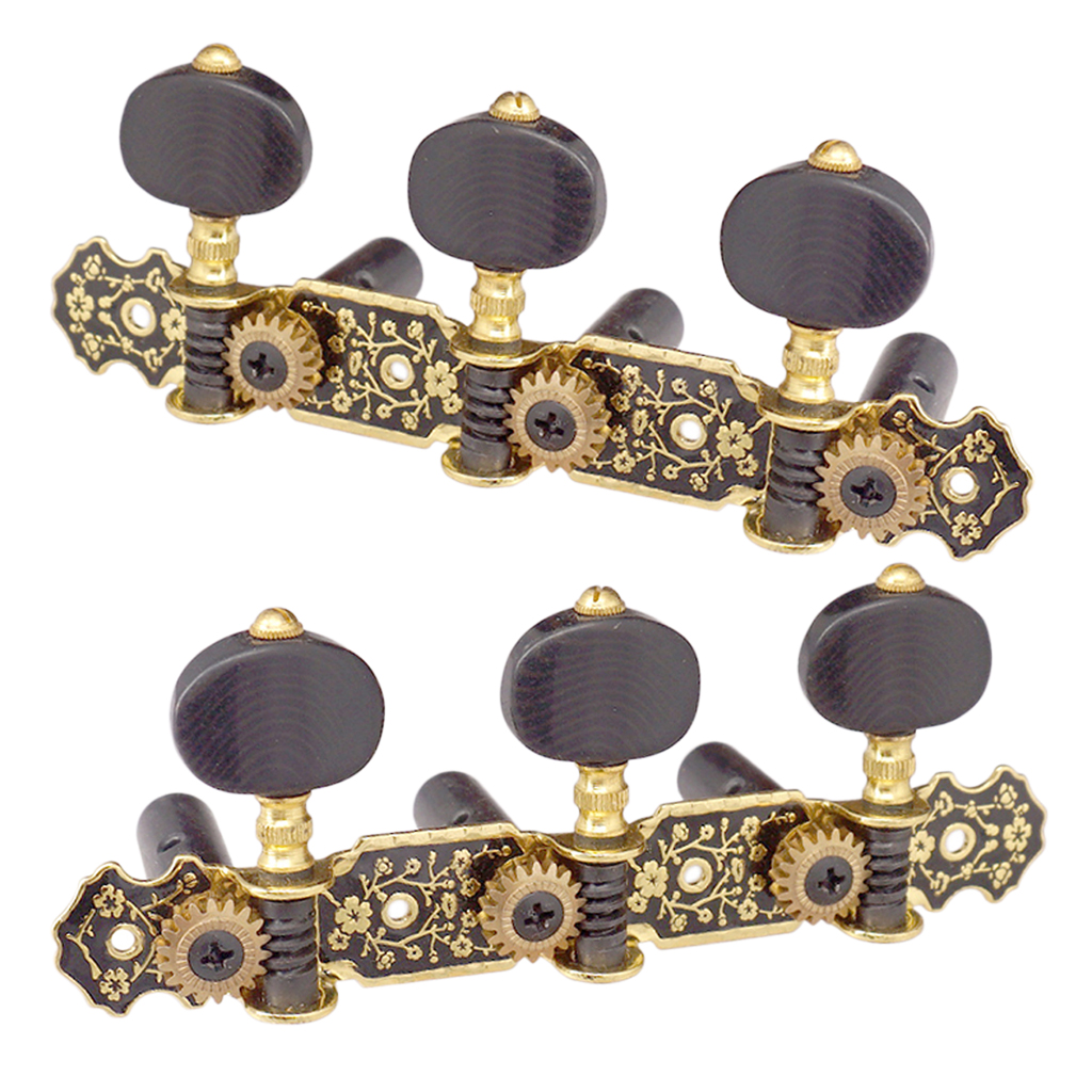 2pcs Gold&Black Plate Classical Guitar Strings Tuning Pegs Keys Tuners Musical Parts