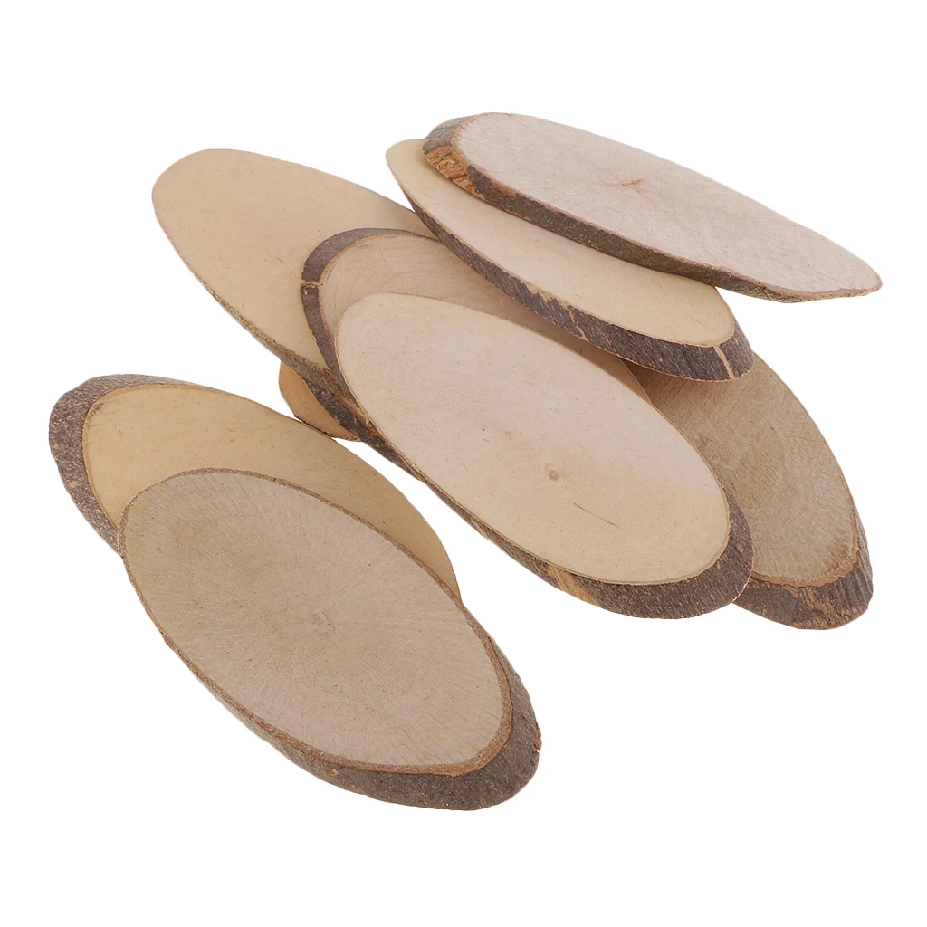 10 Pieces Rustic Natural Wood Slices Discs Country Oval Bulk Natural Wood Pieces