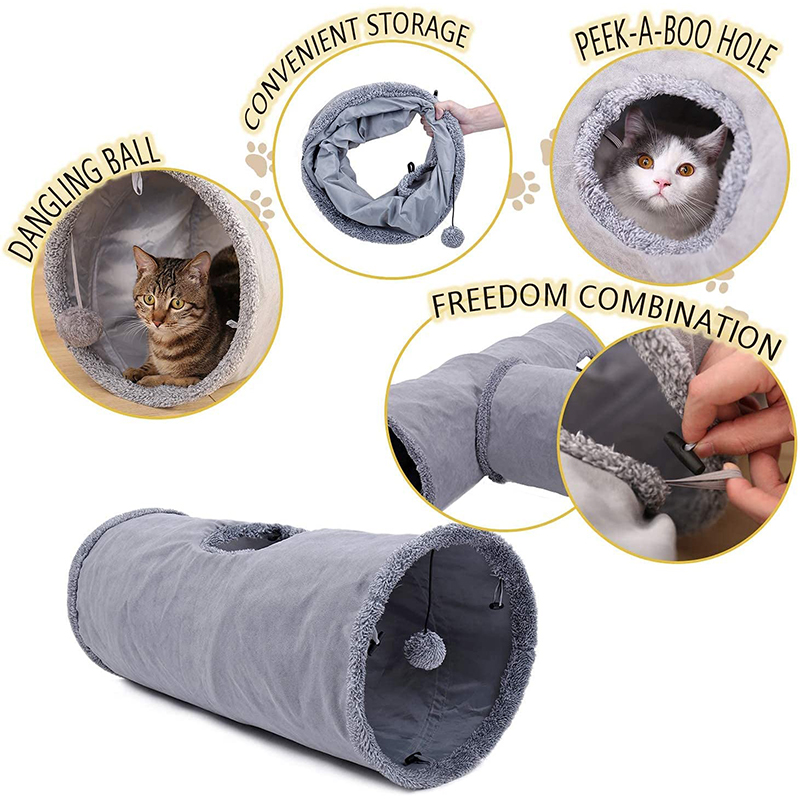 tubo dobrável do jogo do gatinho do túnel do gato para grandes coelhos dos cães dos gatos com brinquedos do gato do divertimento da bola camurça peep hole brinquedos do animal de estimação com bola