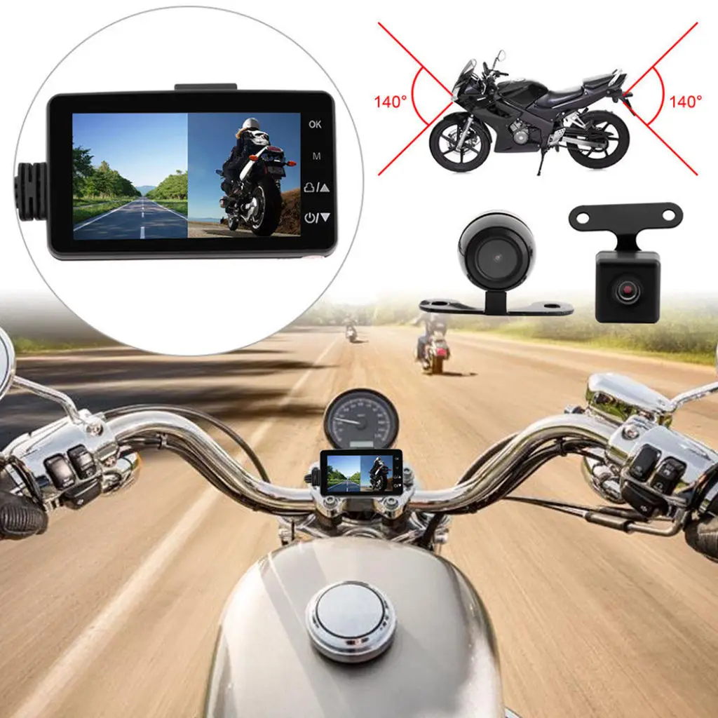 Motorcycle DVR 3`` LCD+140Dual Waterproof Camera Support Video Sync Recording