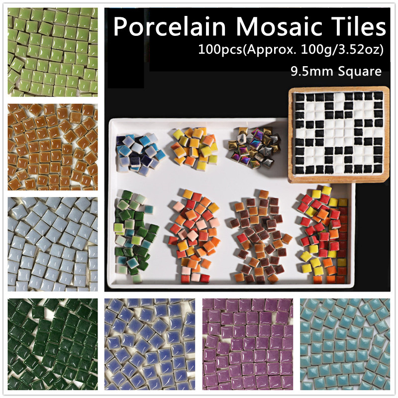 Description Picture 2 of item100pcs(Approx. 100g/3.5oz) Porcelain Mosaic Tiles 9.5mm Square Ceramic Mosaic Making Tiles 4mm Thickness DIY Crafts Materials