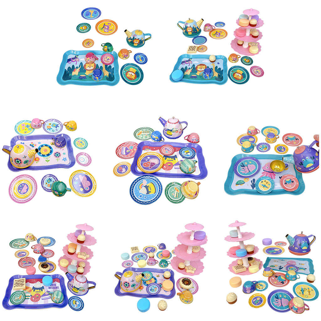 Tinplate Toys Tea Set with Tea Party Accessories Toy Dishes and Utensils Tea Party Set for Boys Toddler Kitchen Pretend Play