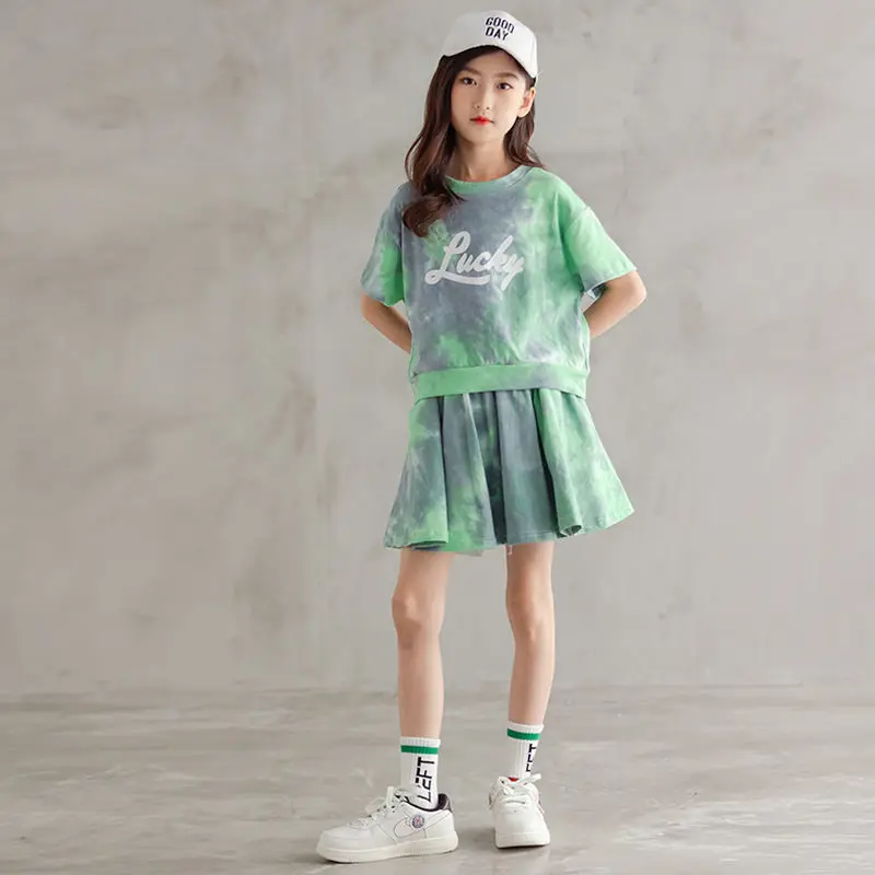 cute Clothing Sets Girls Summer Suit 2022 Kids Short Sleeve Top +skirts 2pc Skirt Set Child Sports Clothing Casual Girl Outfits 5 to 14 baby boy clothing sets