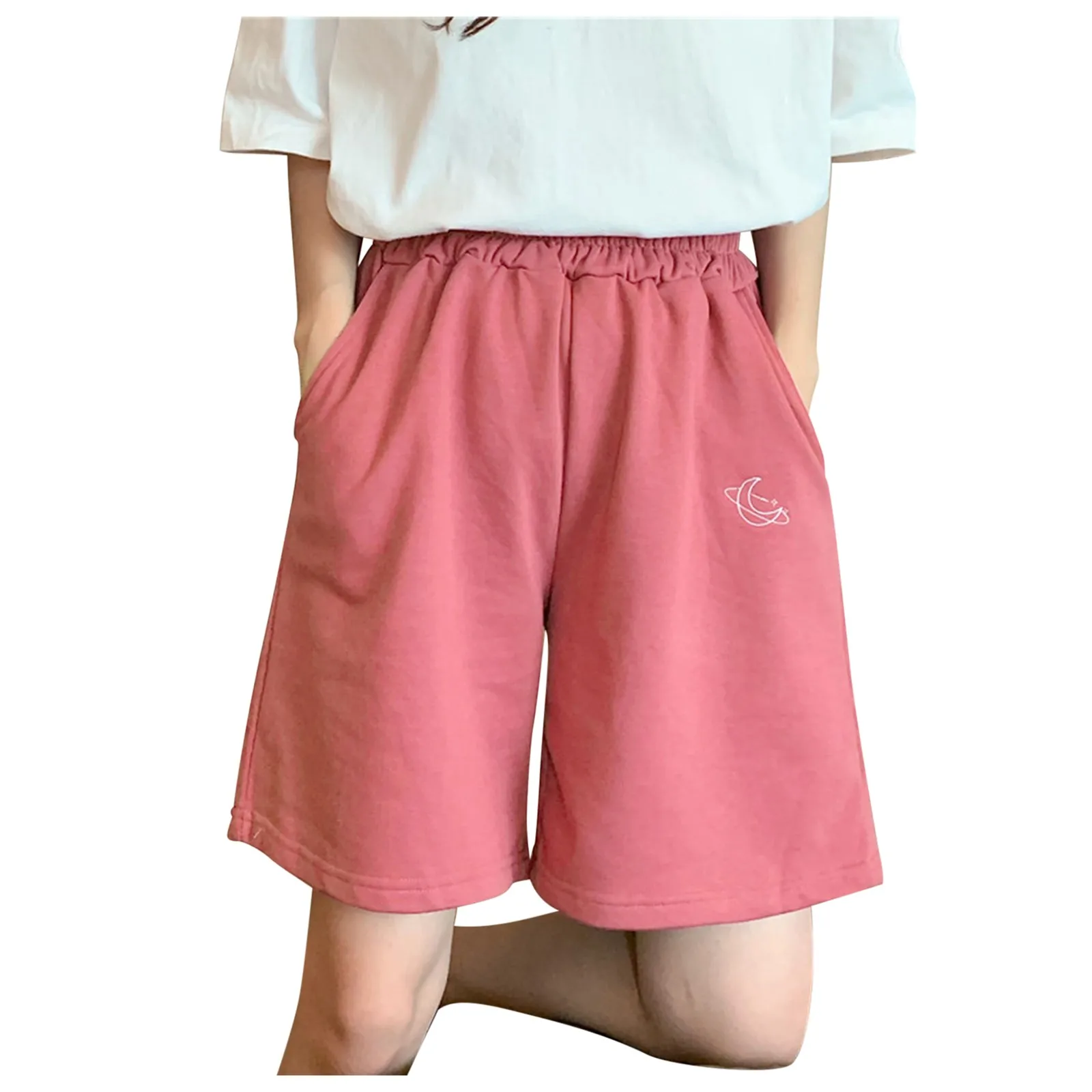 Women Embroidery Shorts Elasticity Girls Korean Style Sweet Students Shorts Pants Harajuku Oversize Straight Pockets Trousers #A nike dri fit shorts