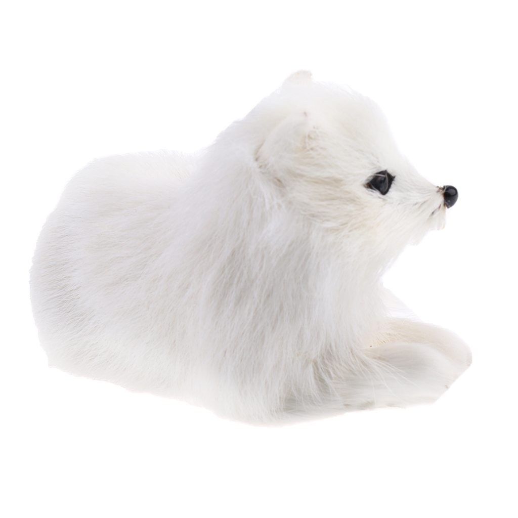 Cute White Lifelike Fur Lying  Animal Model Figurine Home Decor Crafts