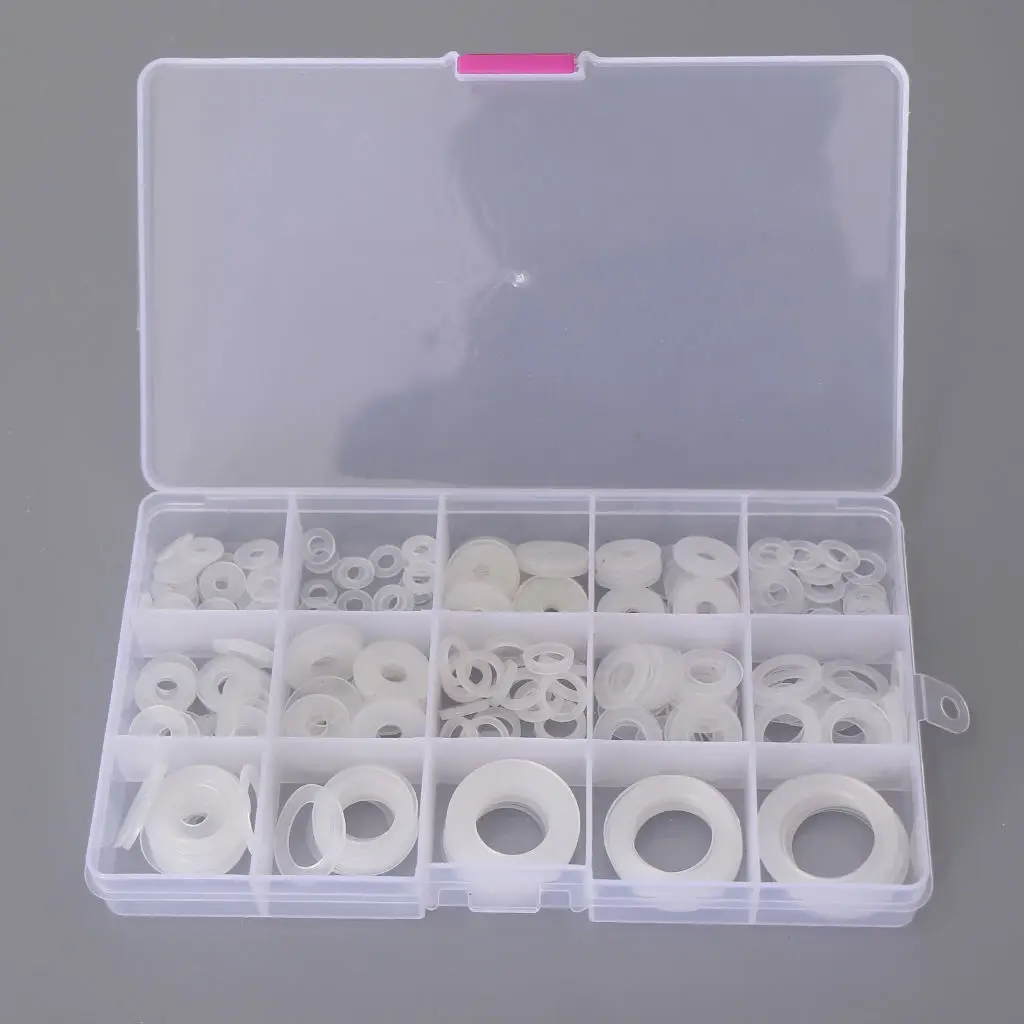 250PCS White Nylon Washer Flat Washers Gaskets Seal Assortment Set (15-SIZE)
