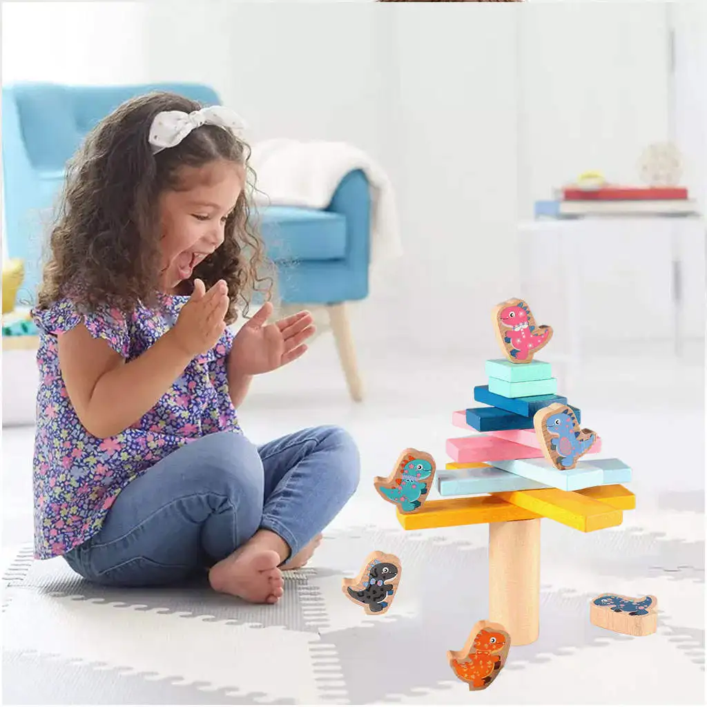 Educational Stacking High Dinosaur Balance Game Imagination Wooden Toys for Toddlers Kids