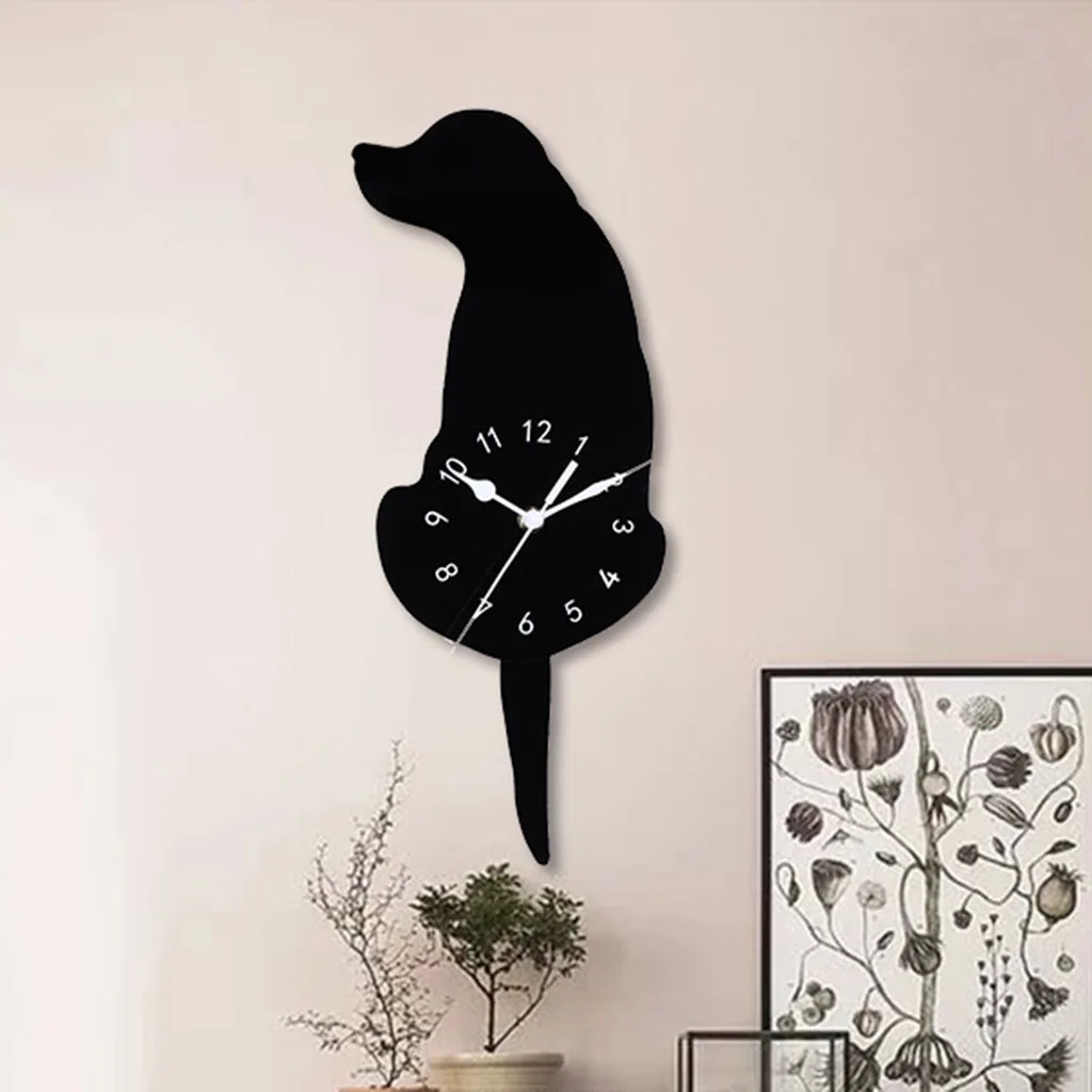 Acrylic Quartz Wall Clock Creative Dog Swing Tail Silent Pendulum Clocks for Living Room Bedroom Kitchen Bathroom Office Decor