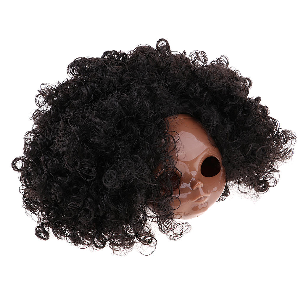 Make-up Tanned Faceplate Backplate Body Parts with Black Afro Short Hair Wig For  Blythe Doll RBL