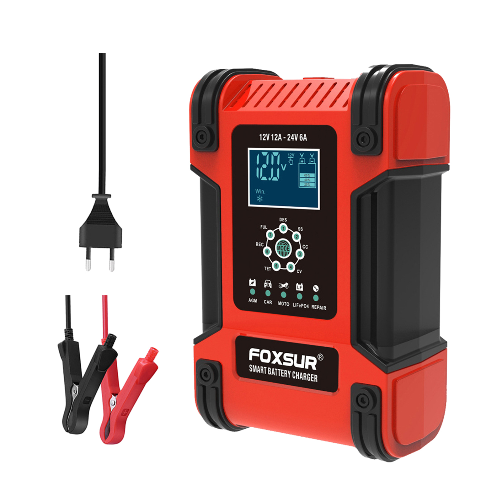 Car Battery Charger 12V 12A 24V 6A Power Automatic Charge Charging EU Plug