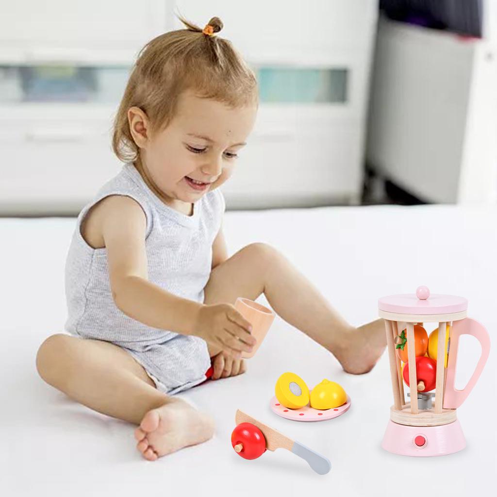 Wooden Kids Blender Toy, Educational Toys Pretend Role Play Play Food Set Play House Toy for Ages 3+ Promoting Fine Motor Skills