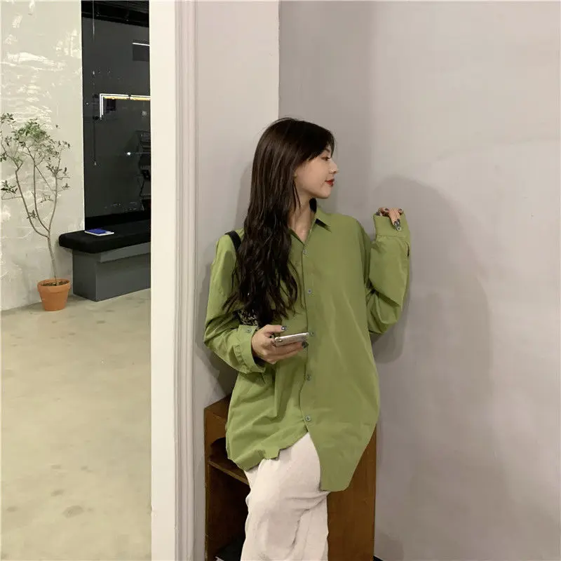 ladies white shirt Shirts Women Plain Colors Long Sleeve Tops Womens Casual Simple Spring Autumn Chic Fashion Loose Clothing Streerwear All-match sexy blouses for women
