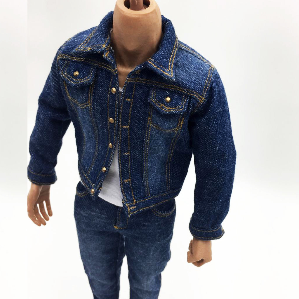 1/6 Man Flexible Muscular Body Shirt Denim Pants Overcoat for 12'' TBLeague
