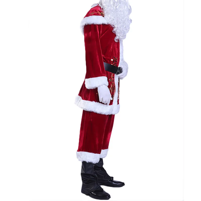 adulto natal trajes cosplay natal papai noel terno vermelho luxo veludo fantasia pçs conjunto de festa de natal homem traje festa vestir