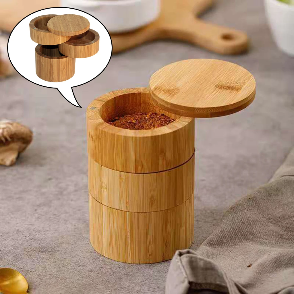 Kitchen Bamboo Spice Storage Box Pepper Box Sugar Box Spices Seasoning Holder with Cover