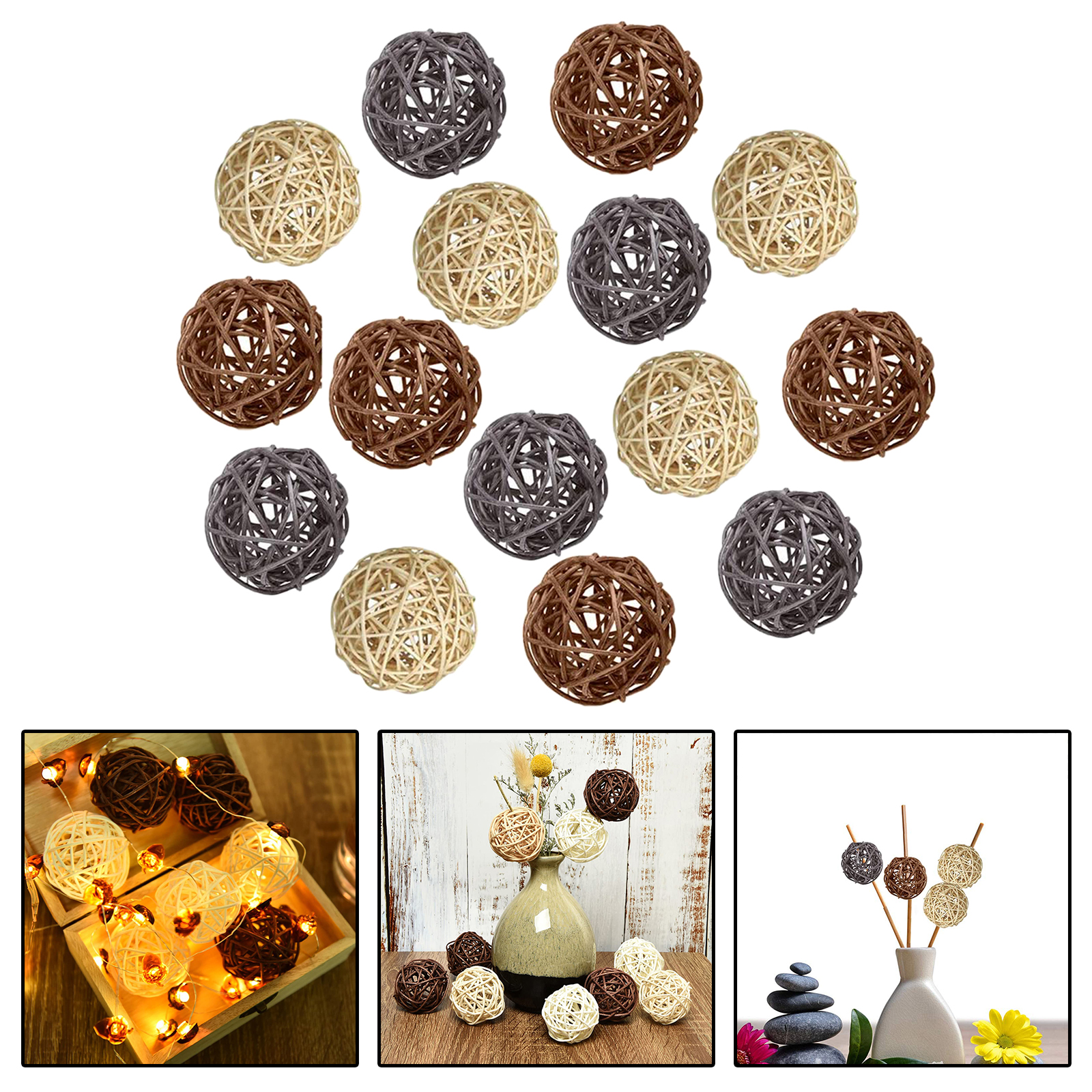 24/15Pcs Natural Wicker Rattan Balls Handmade Decorative Wedding Party Centerpieces Christmas Coffee Home Garden Fall Accents