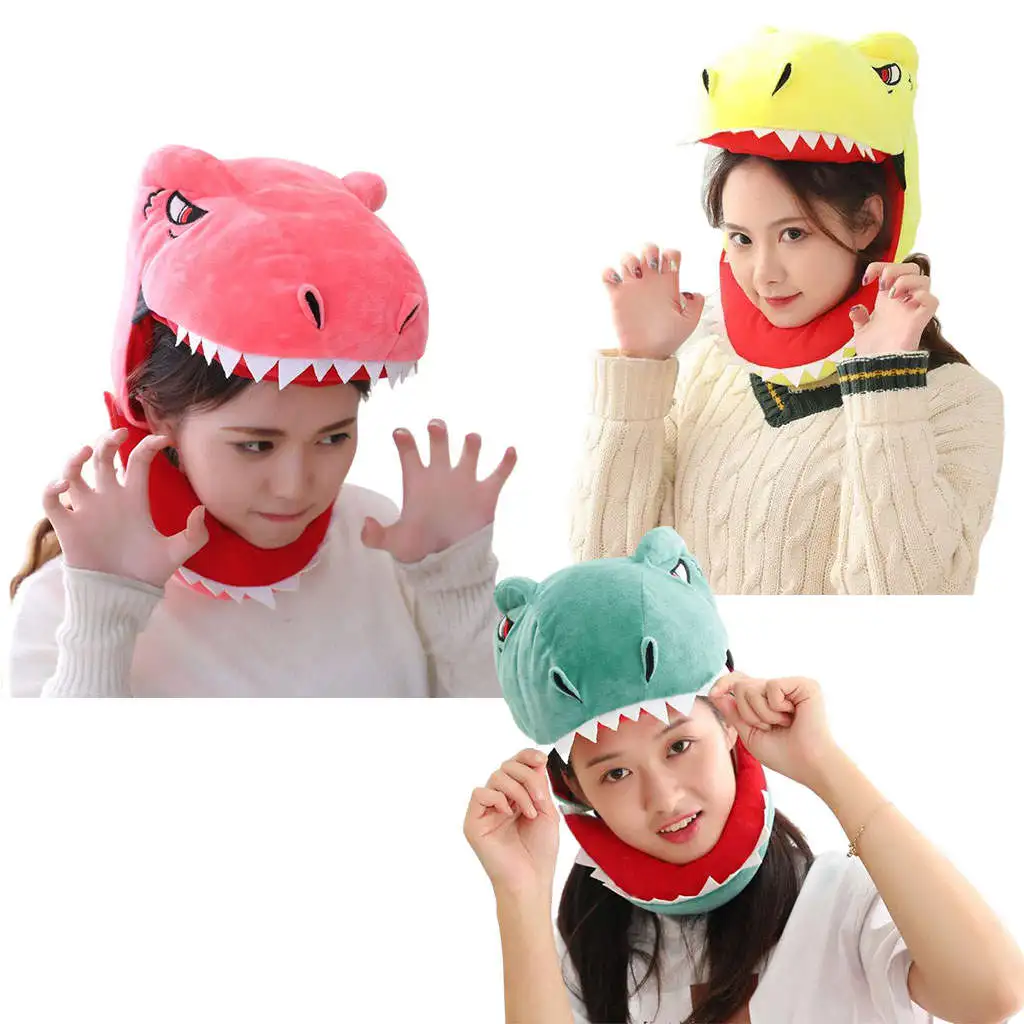 Cute Dinosaur Head Hat Cosplay Headgear Plush Dinosaur Hats Holiday Cosplay Costume