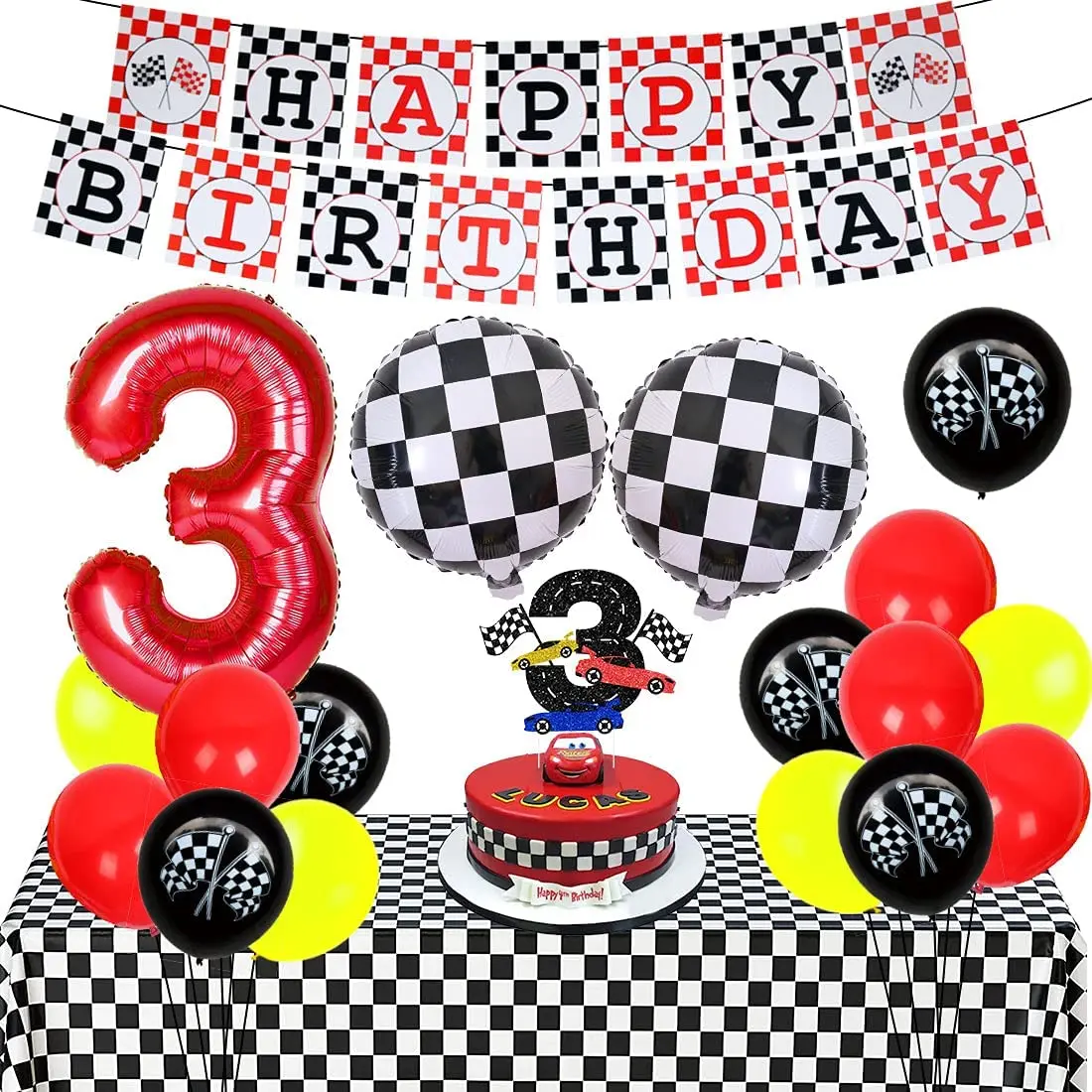 RACING CAR CHEQUERED FLAG FORMULA ONE BIRTHDAY PARTY 18" FOIL BALLOON!